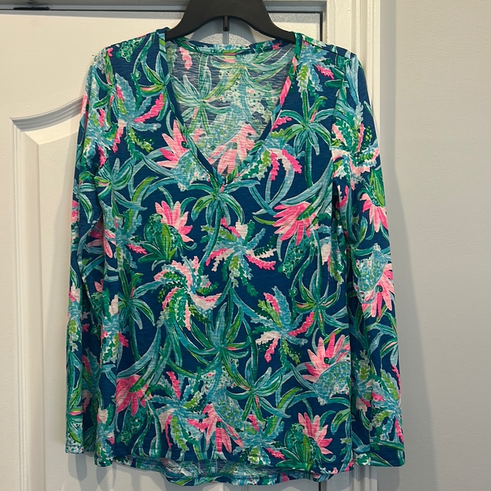 Lilly Pulitzer Floral Long Sleeve V-Neck Top